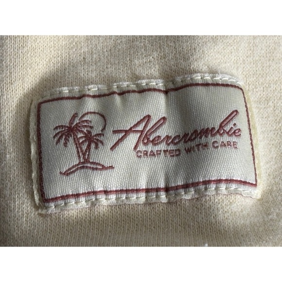 Abercrombie & Fitch Cream Palm Tree Embroidered Hoodie Sweatshirt Mens XS - Picture 10 of 12